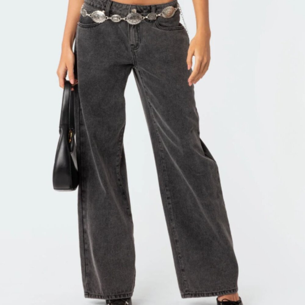 Edikted Raelynn Low Rise Short Jeans Sz S Black